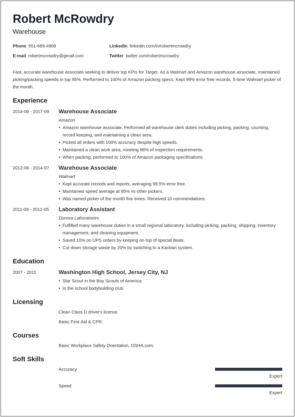 Qualitative Points For Stocking Jobs On Resume