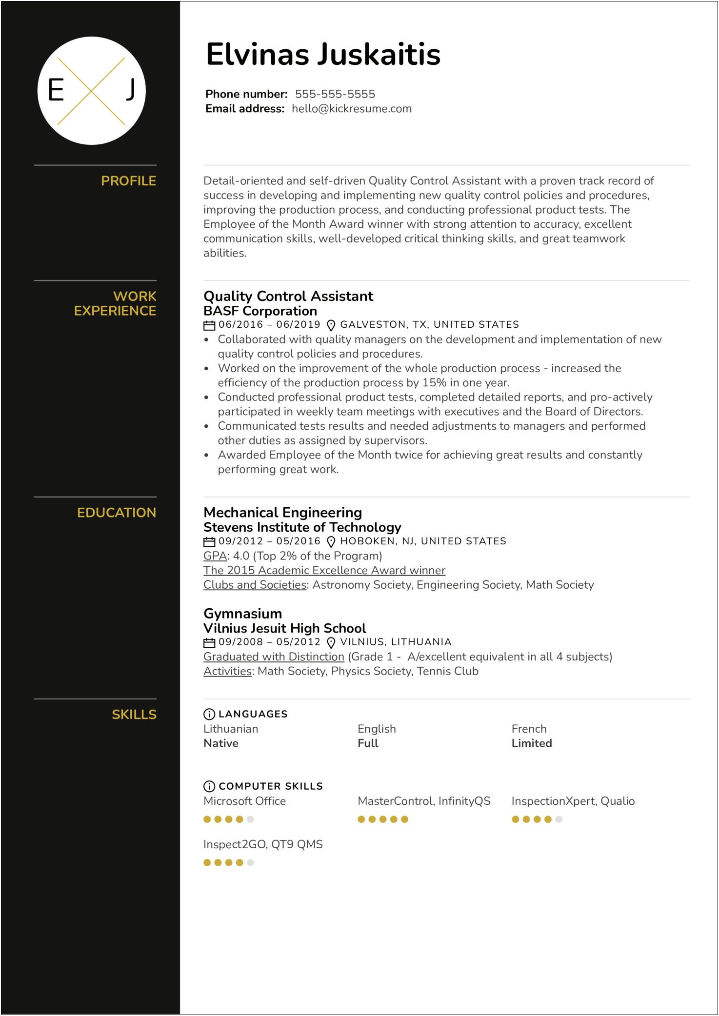 Quality Control Inspector Skills For Resume