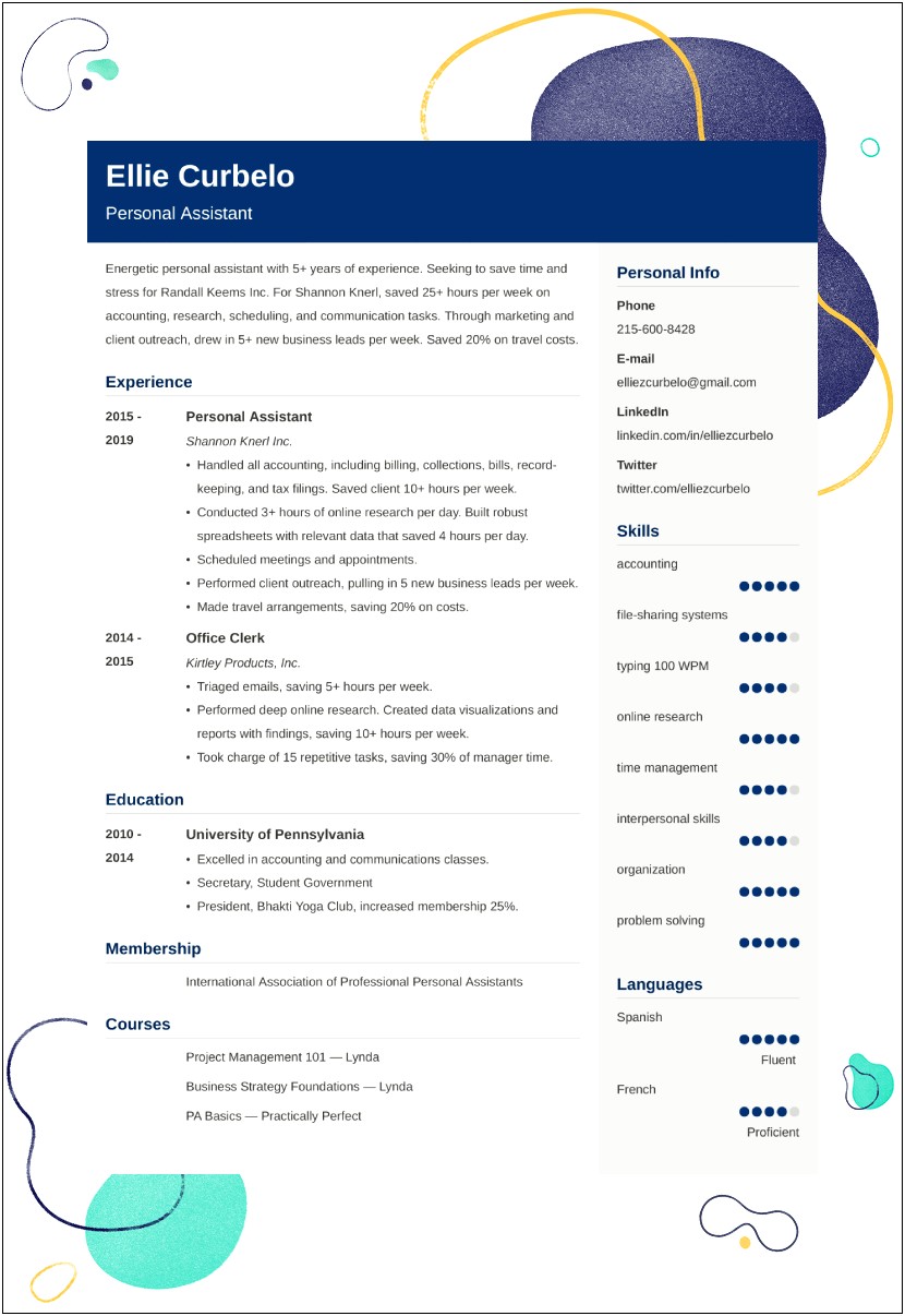 Quick Summary Example For Resumes For Persoanl Assistance