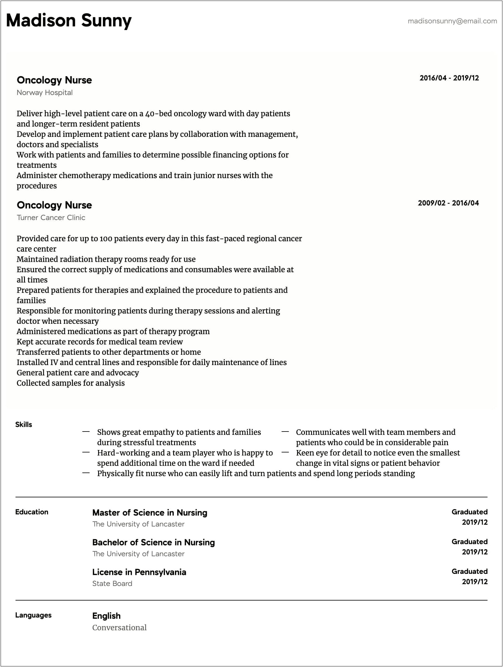 Radiation Therapist Job Description For Resume