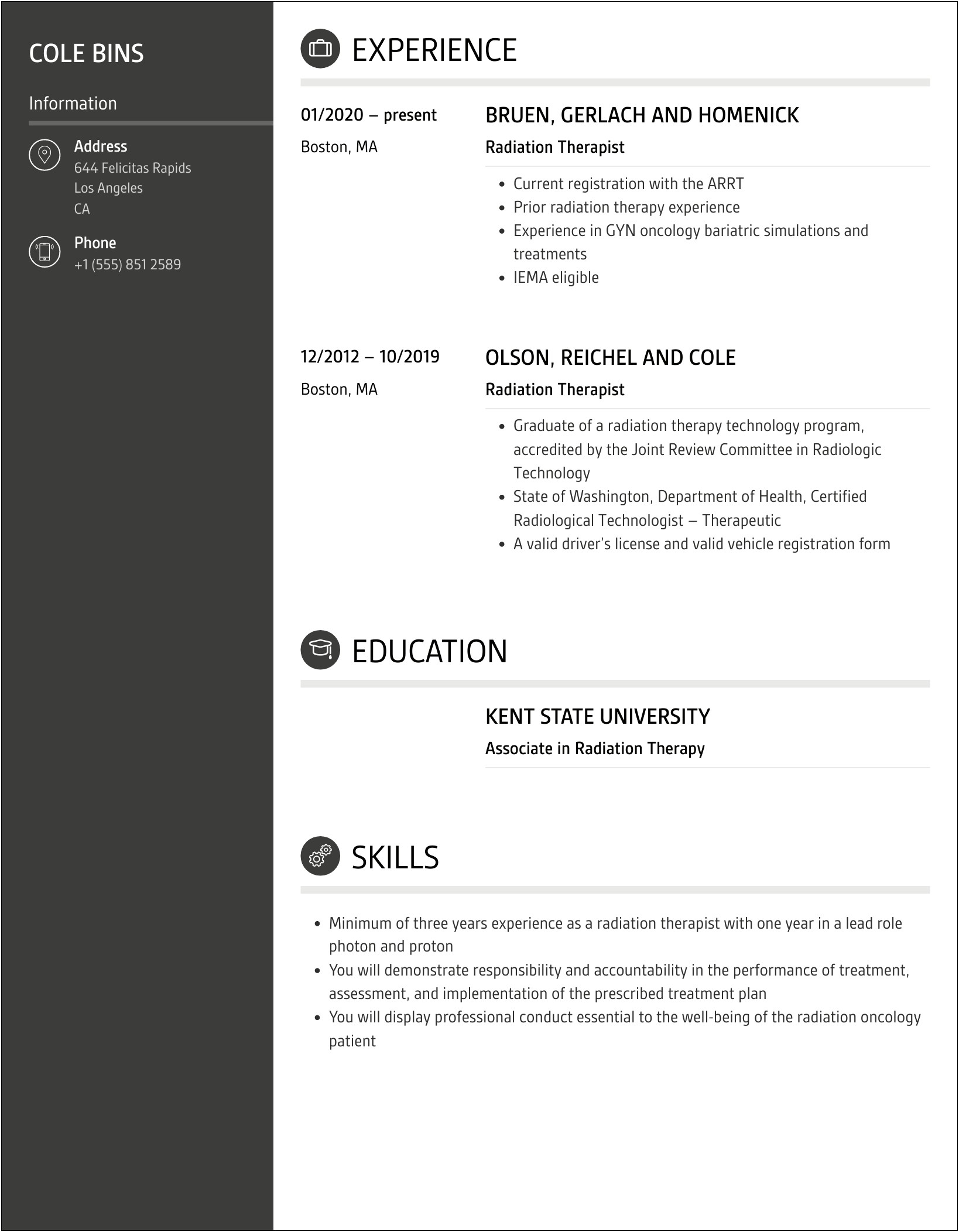 Radiation Therapist Objective For A Resume