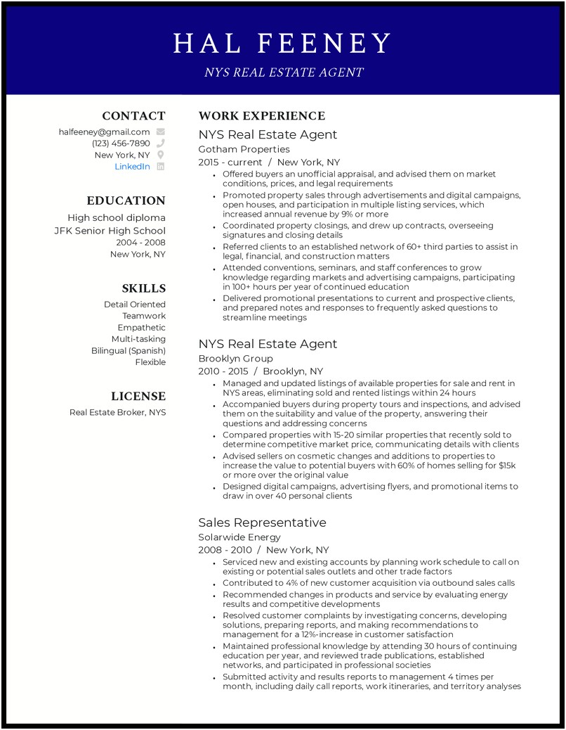 Real Estate Agent Objectives In Resume