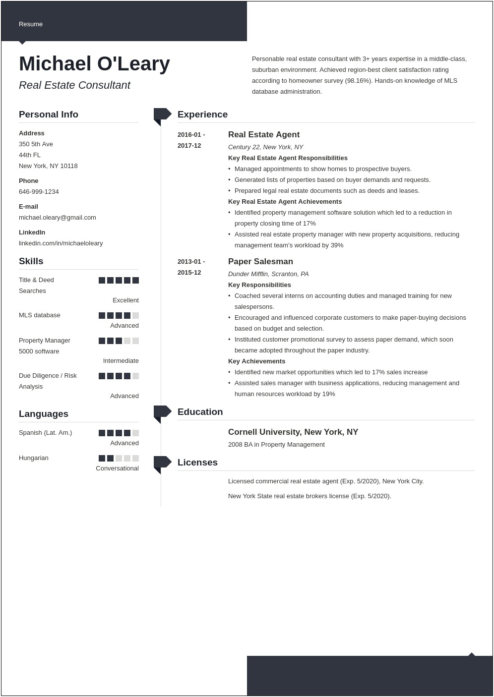 Real Estate Agent Resume Customer Experience