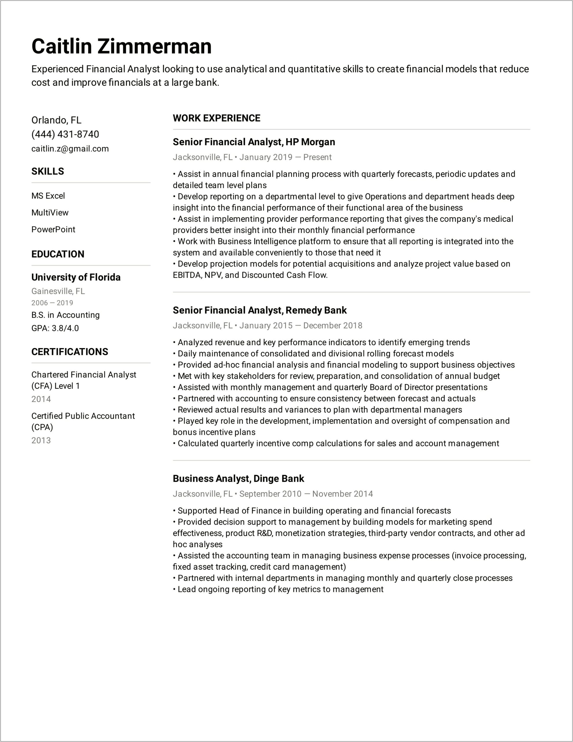 Real Estate Analyst Resume Key Skills