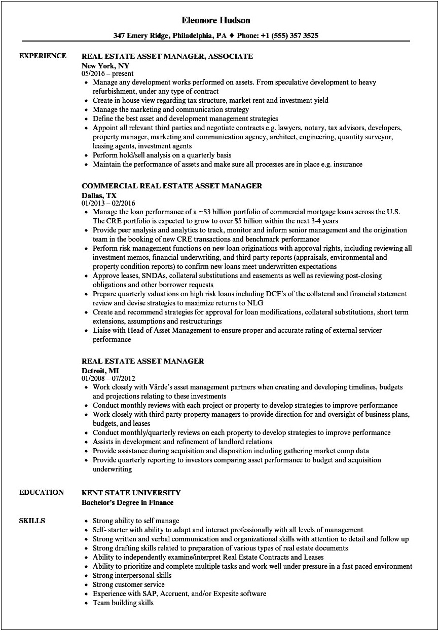 Real Estate Asset Management Objective Resume