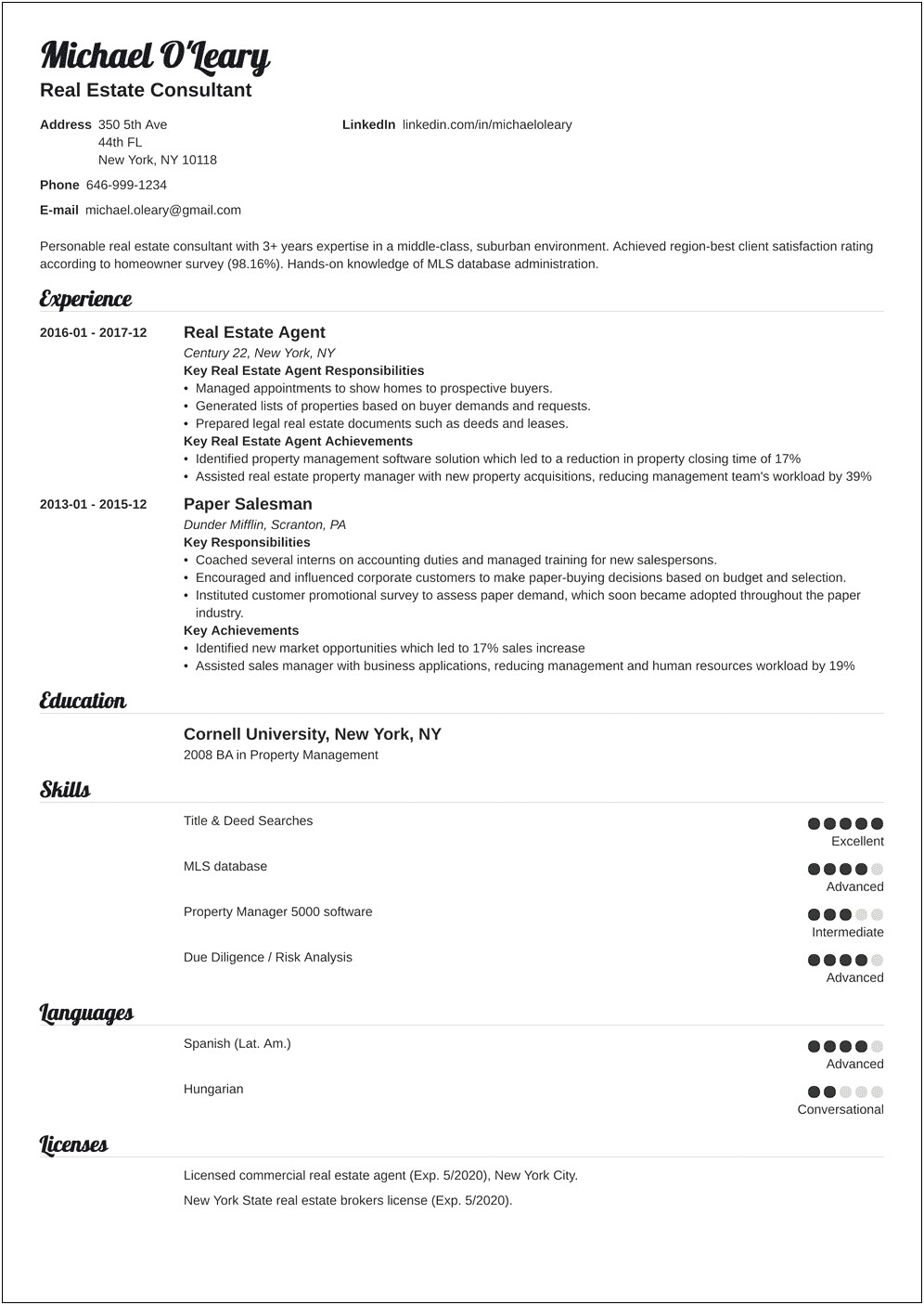 Real Estate Customer Service Resume Sample