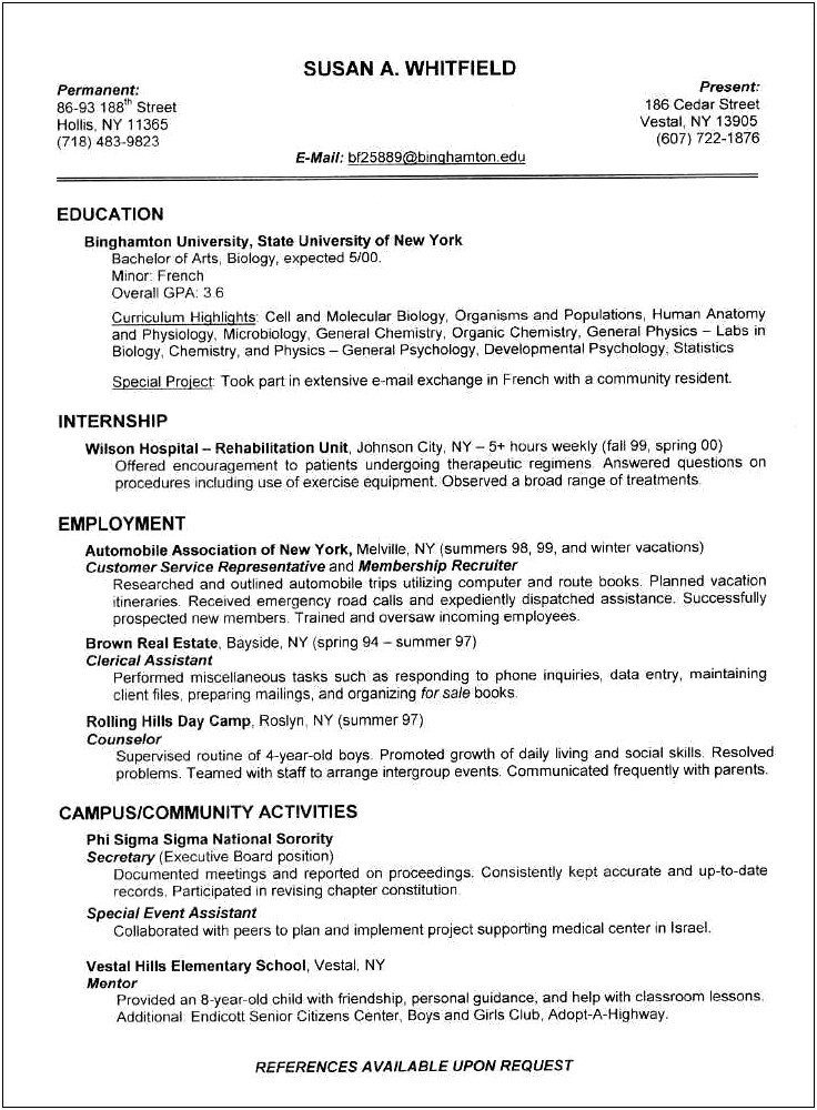 Recommendations Available Upon Request Resume Example