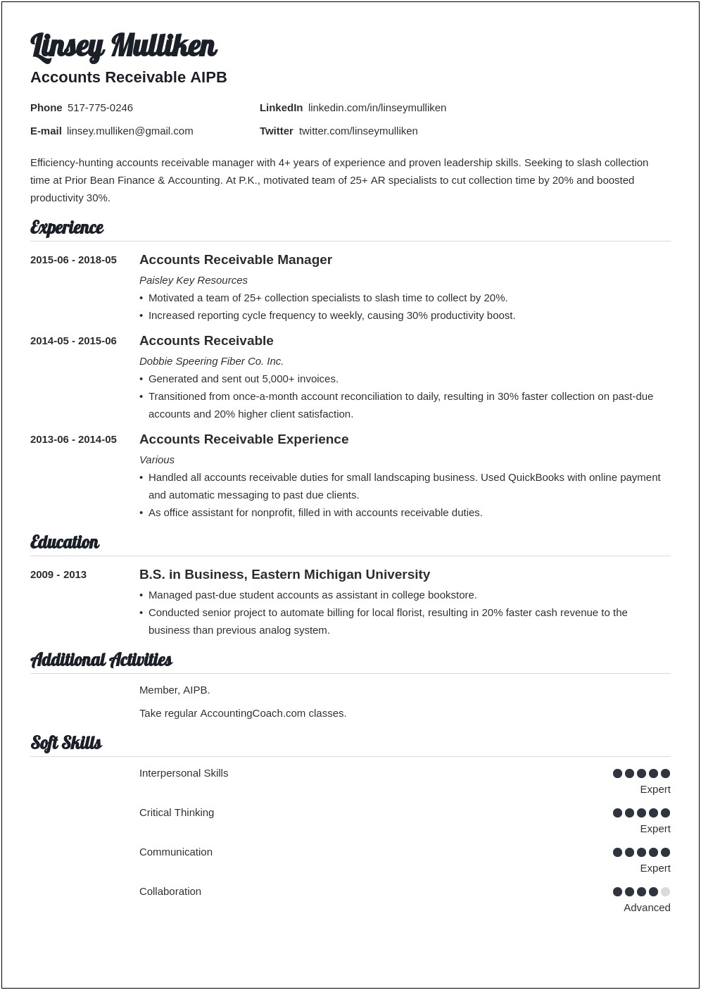 Reconciled Bank Monthly Statement Resume Description