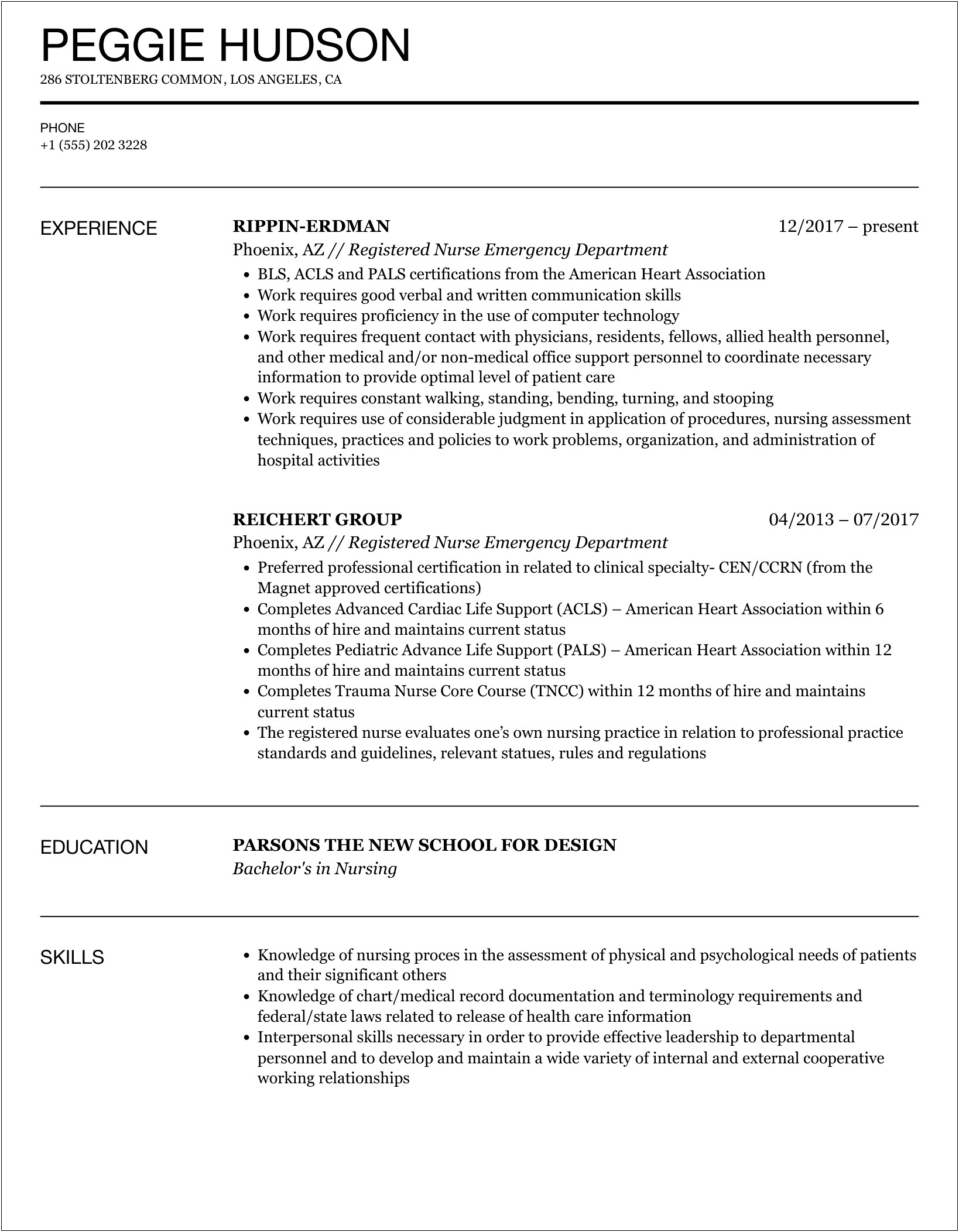 Registered Nurse Skill To Need Resume