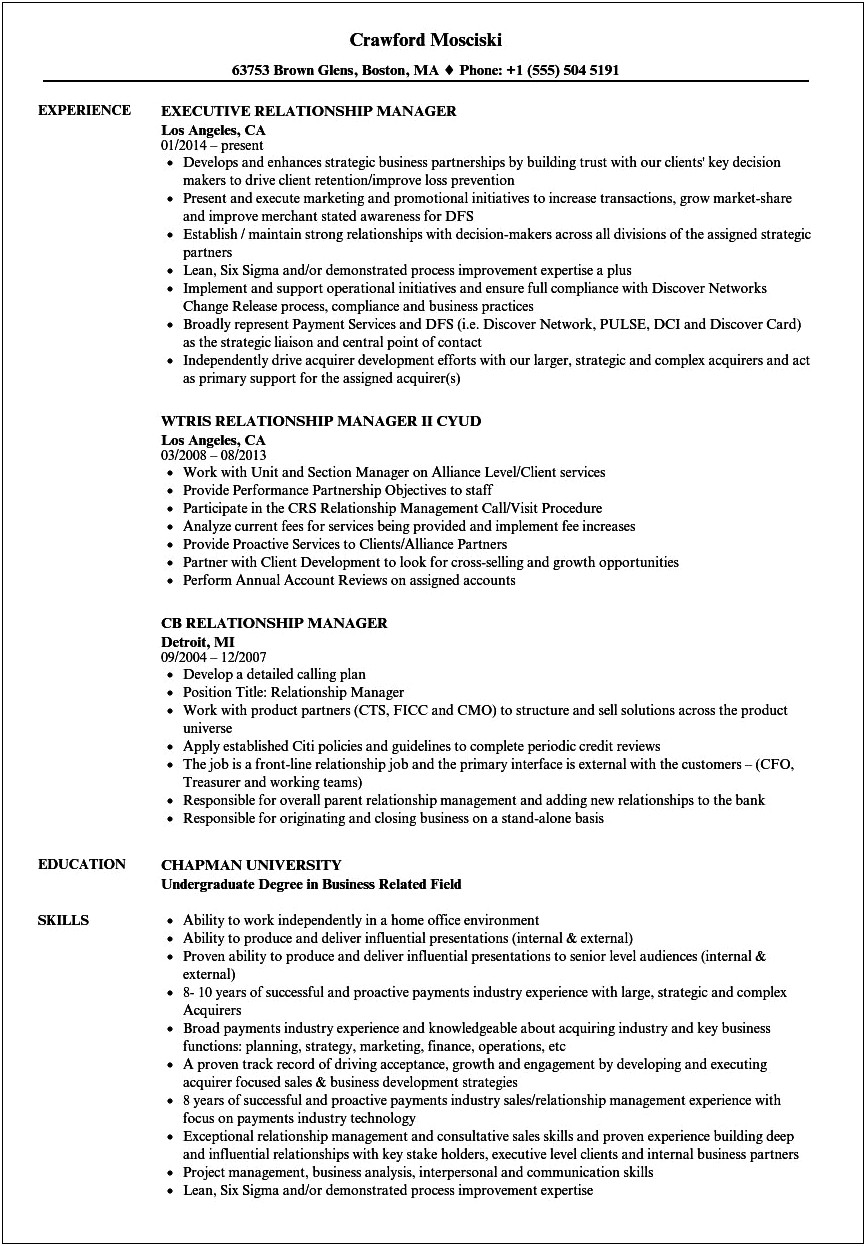 Relationship Manager Resume Description Price Analysis