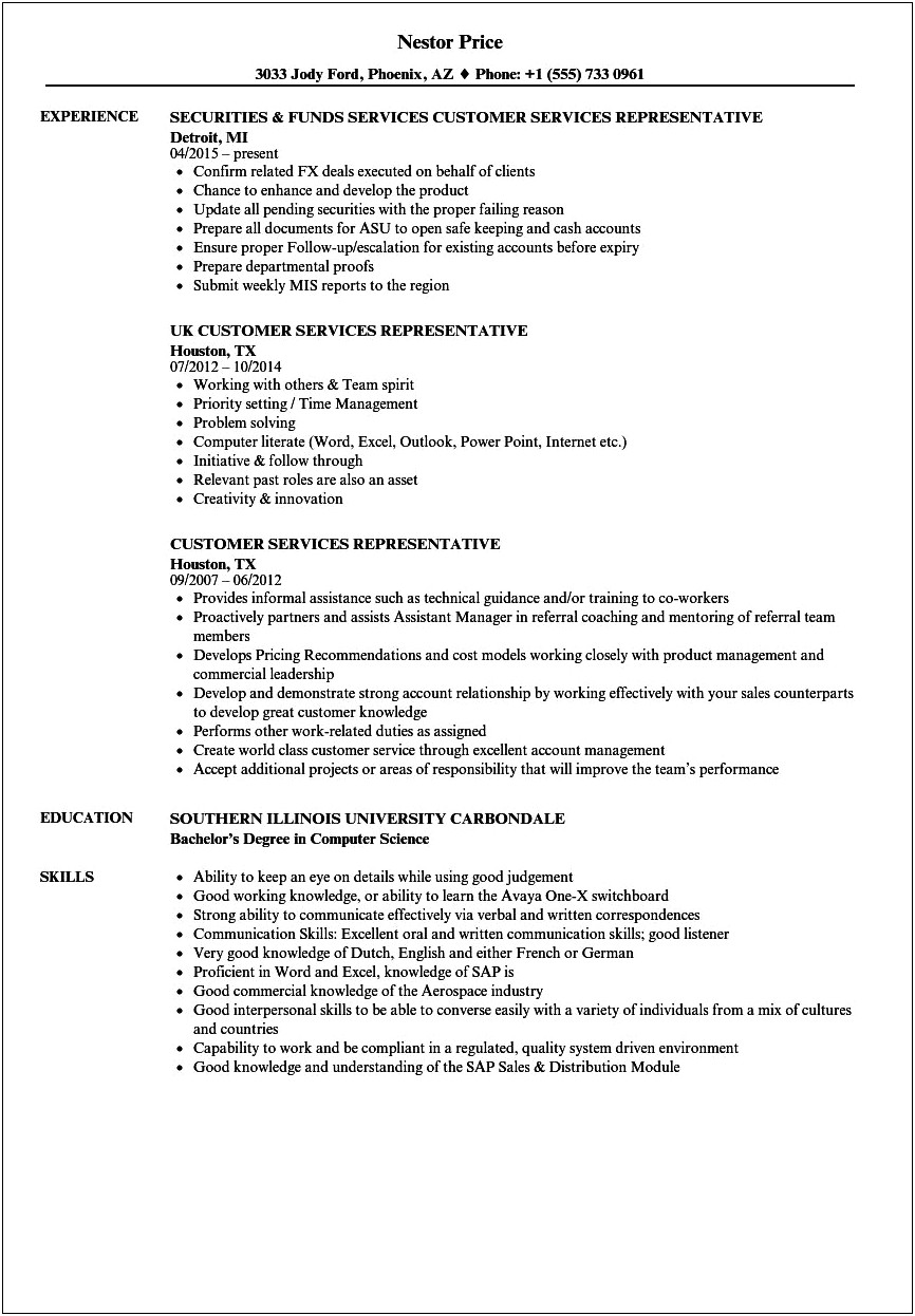 Relevant Skills For Customer Service Resume