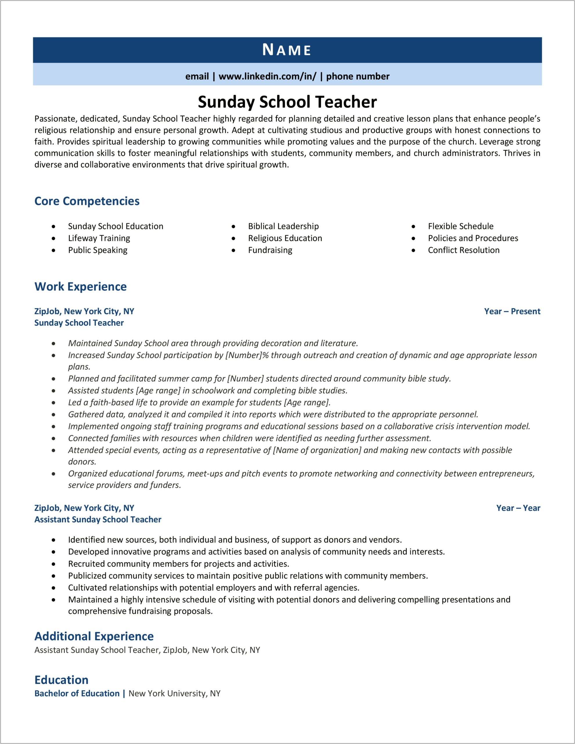 Religious Education Teeens Class Resume Examples