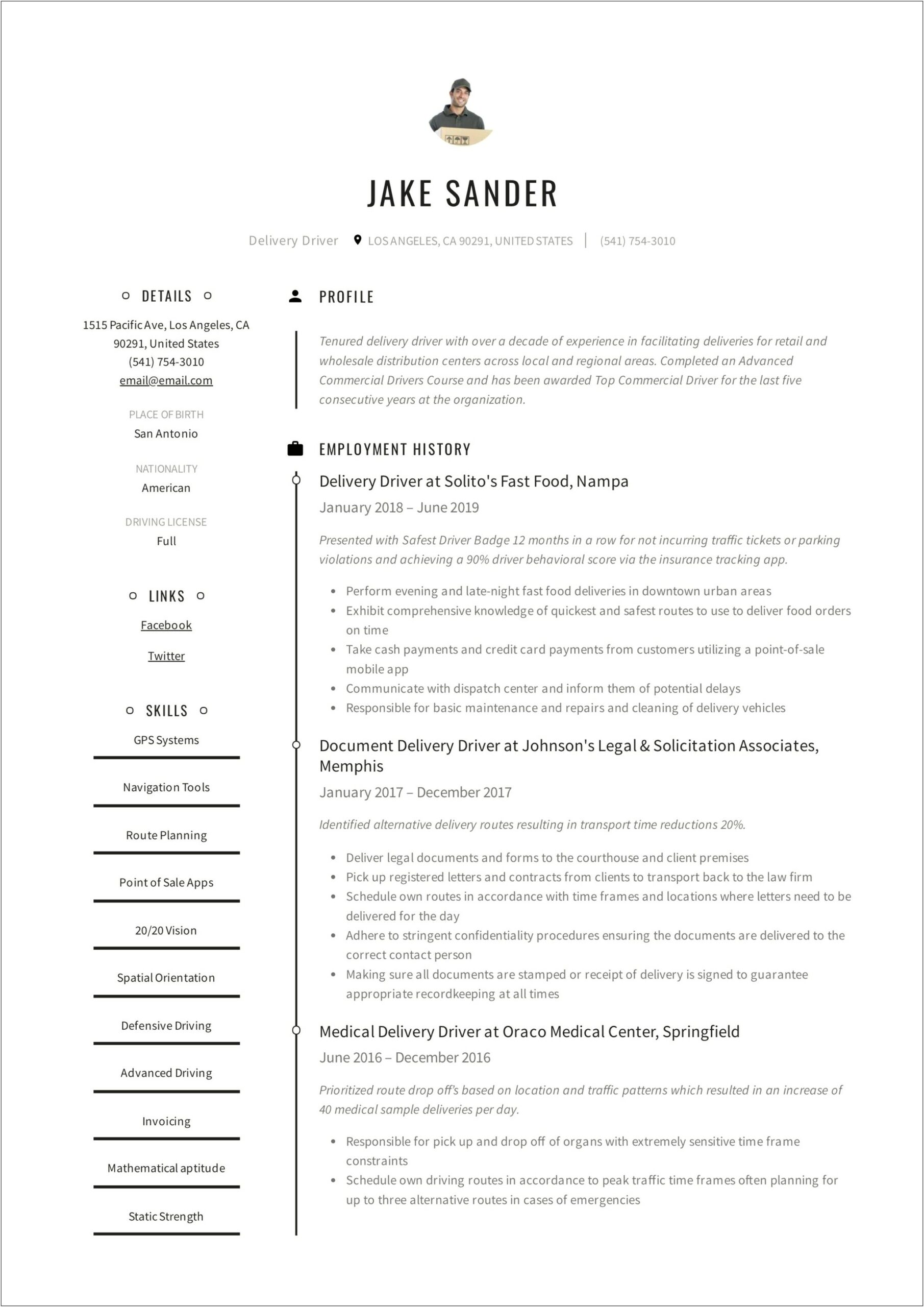 Rental Car Driver Job Resume Samples