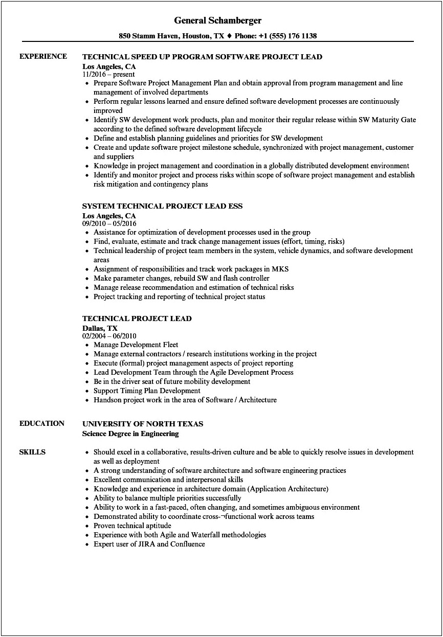 Research And Development Resume Examples Project Lead
