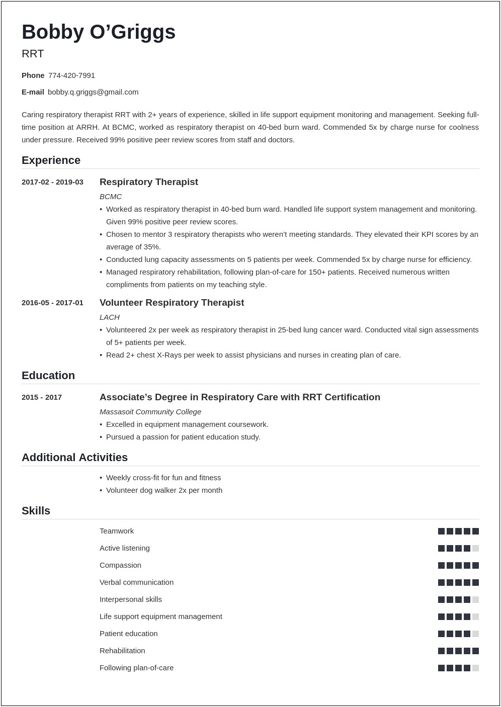 Respiratory Therapy Resume Cover Letter Samples