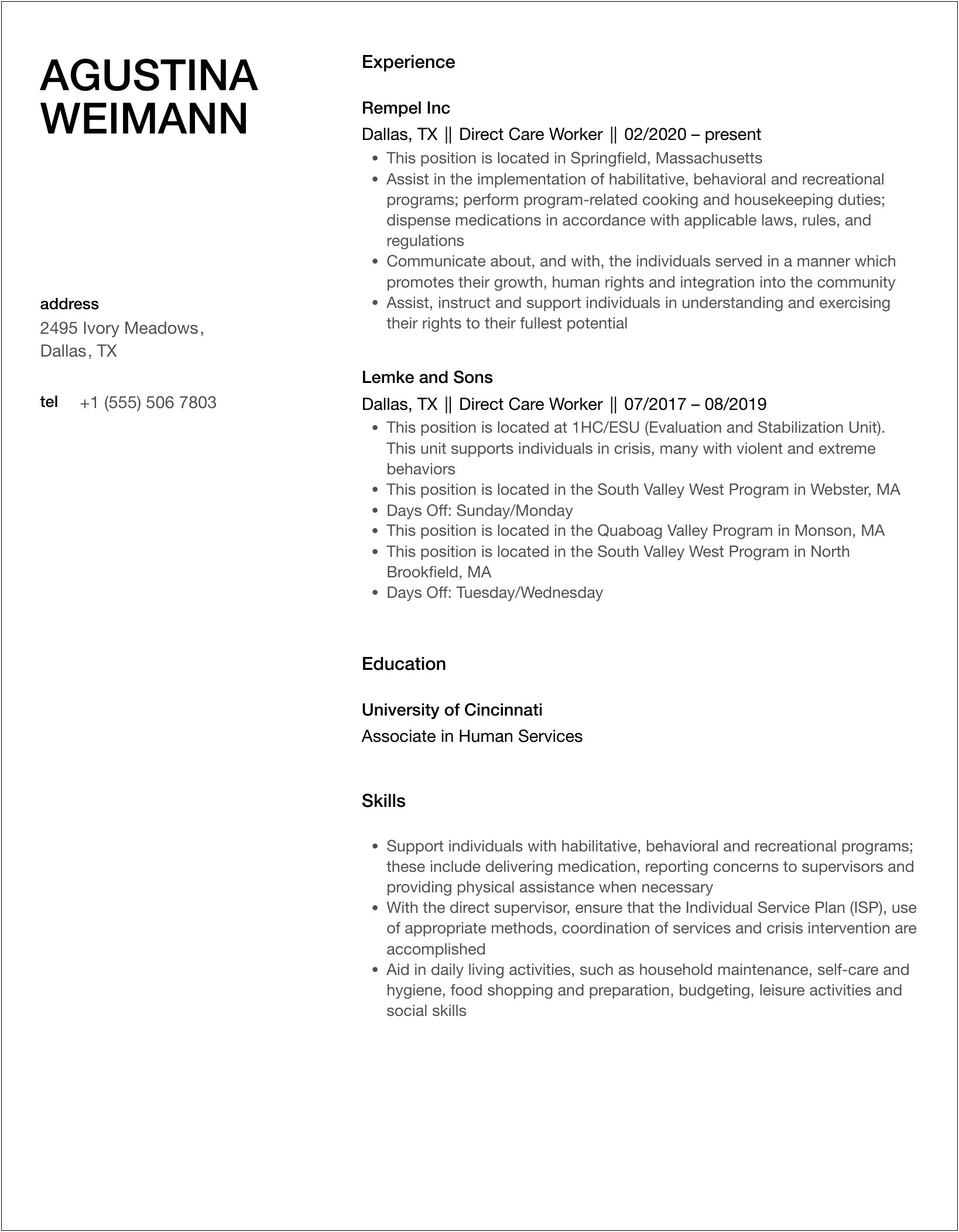 Respite Worker Resume Job Objective Sample