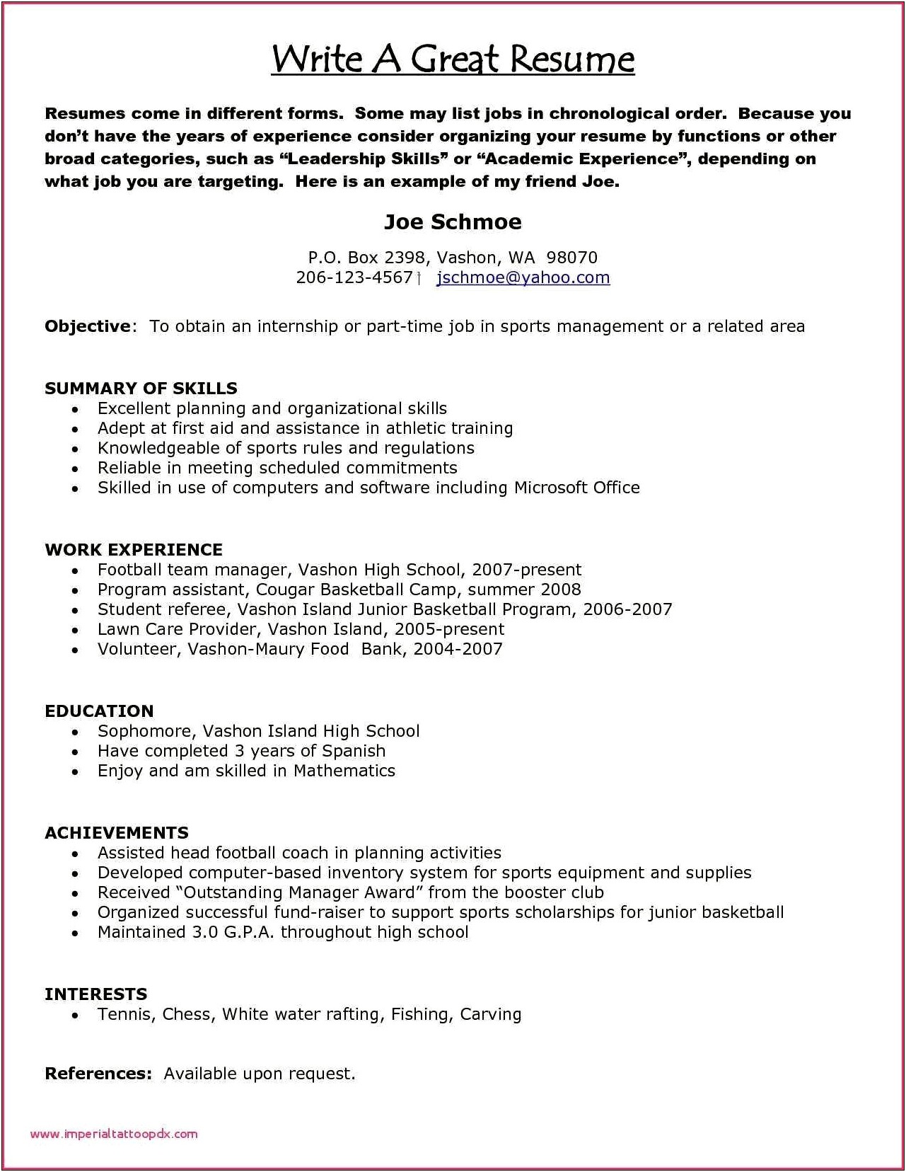 Resume After First Year Working Example