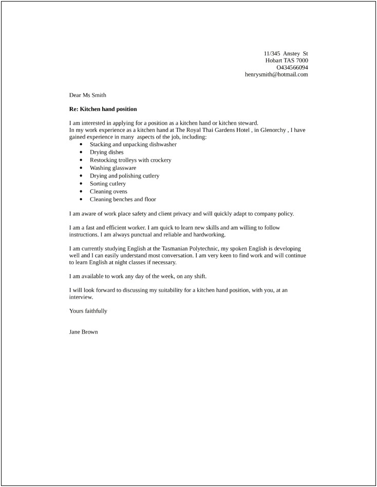 Resume And Cover Letter For Kitchen Assistant