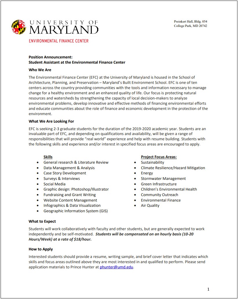Resume And Cover Letter Review Umd