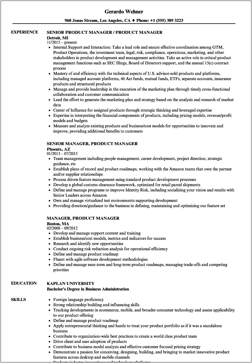 Resume Applying For Product Manager In Pharmaceutical