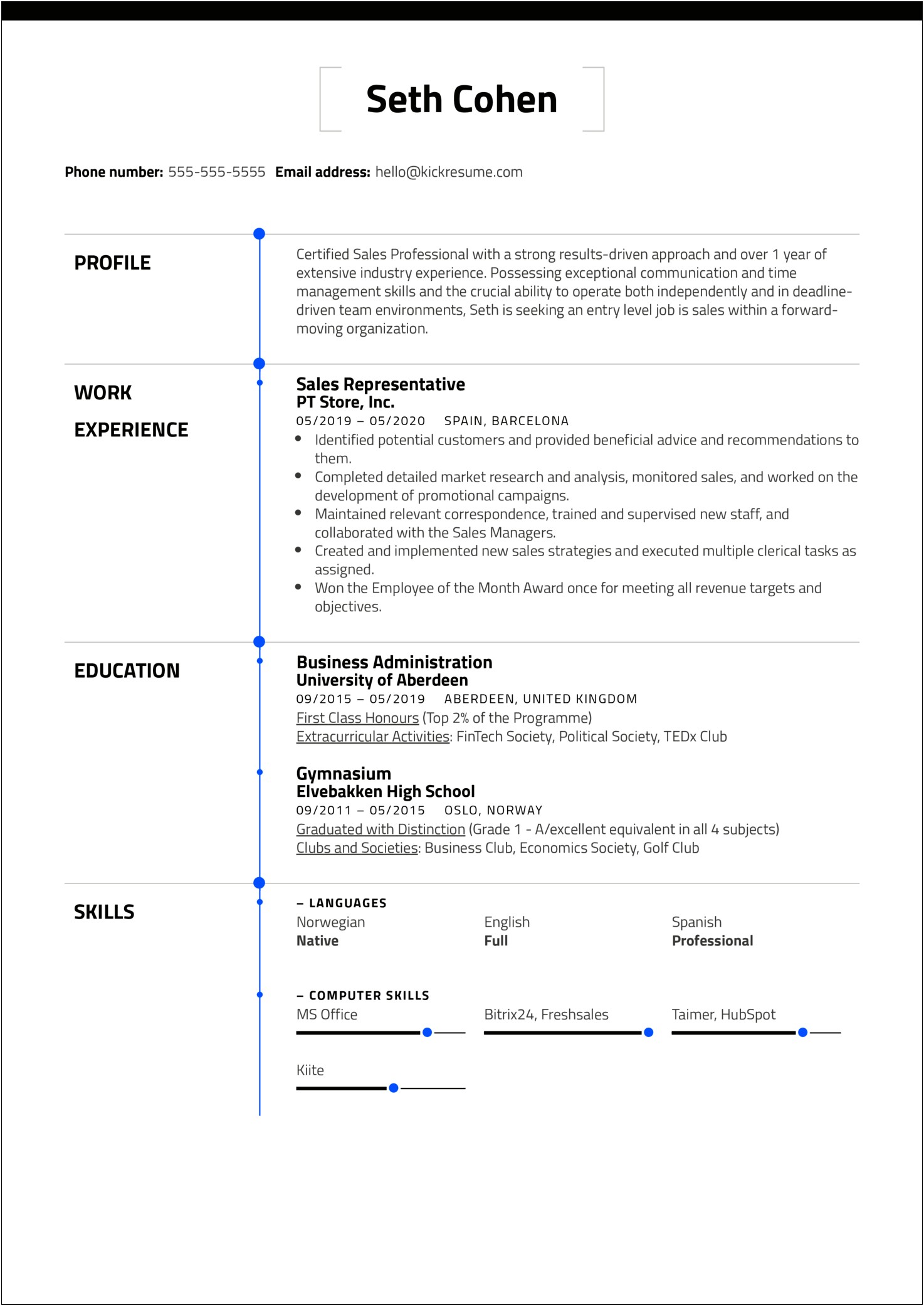 Resume Bullet Point Examples Entry Level