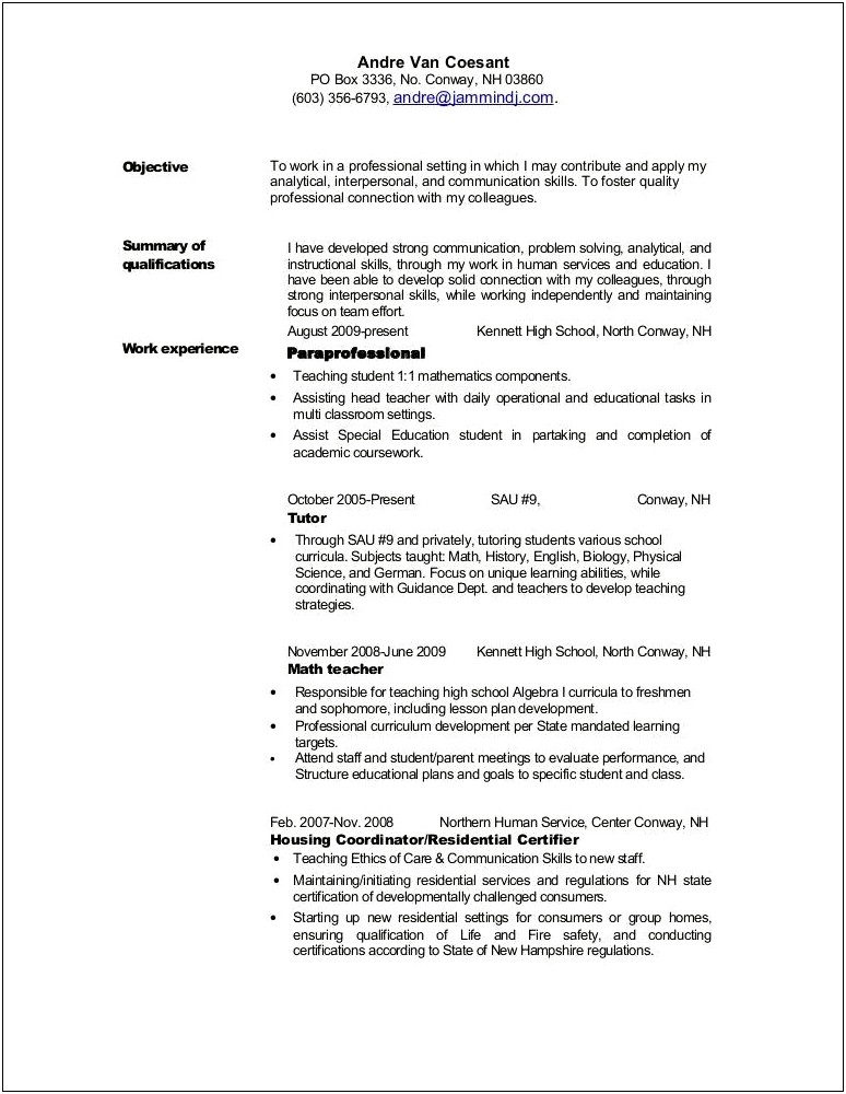 Resume Career Objective For Applied Physical Science