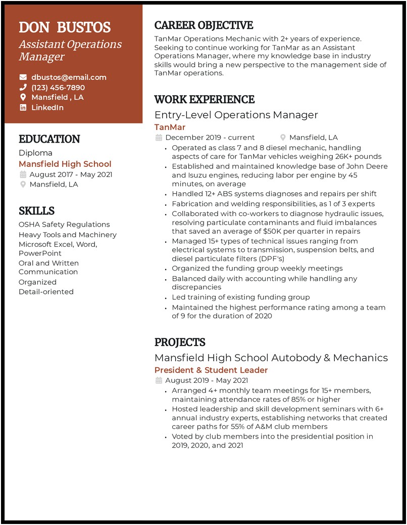 Resume Career Objective For Logistics Manager