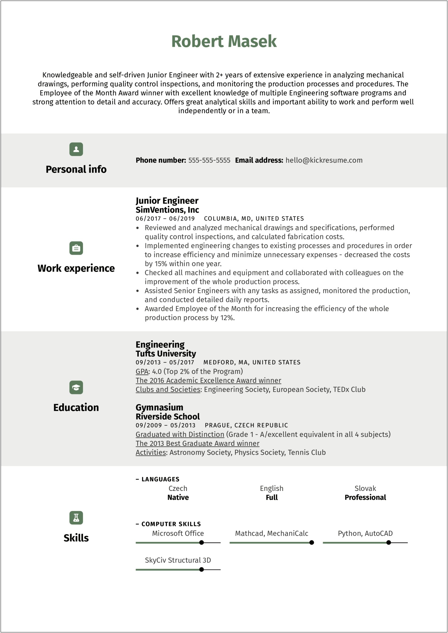 Resume Civil Engineer 1 Year Experience