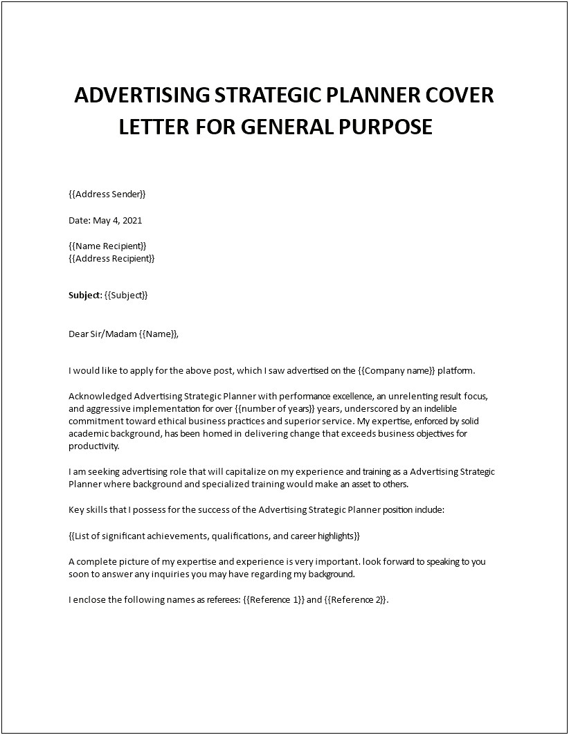 Resume Cover Letter As A Planner