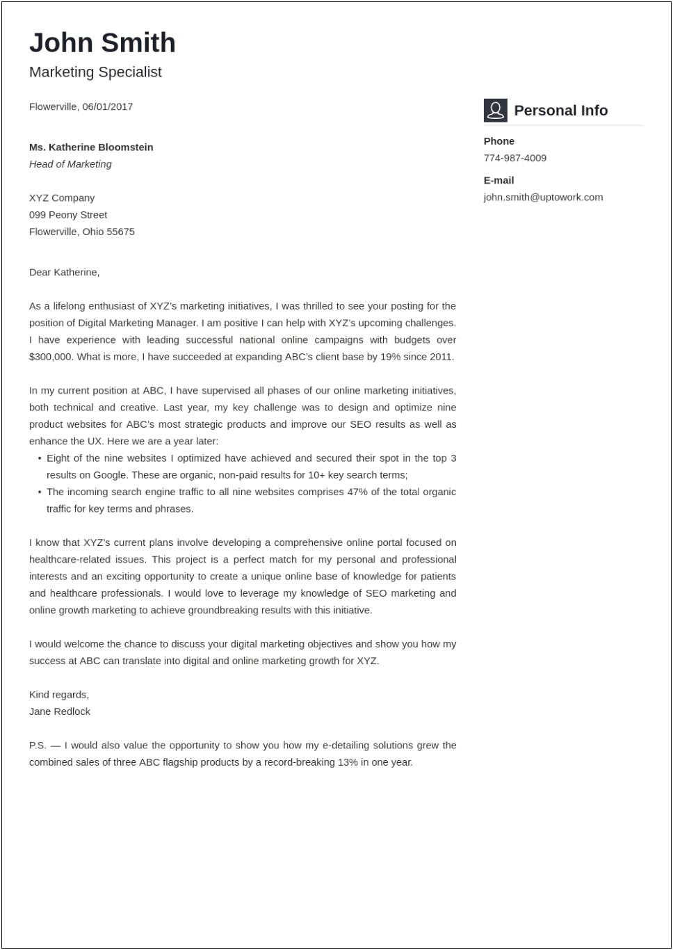 Resume Cover Letter Example Text Download