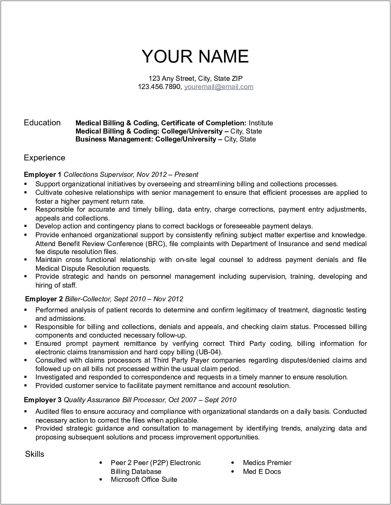 Resume Cover Letter Examples For Medical Billing