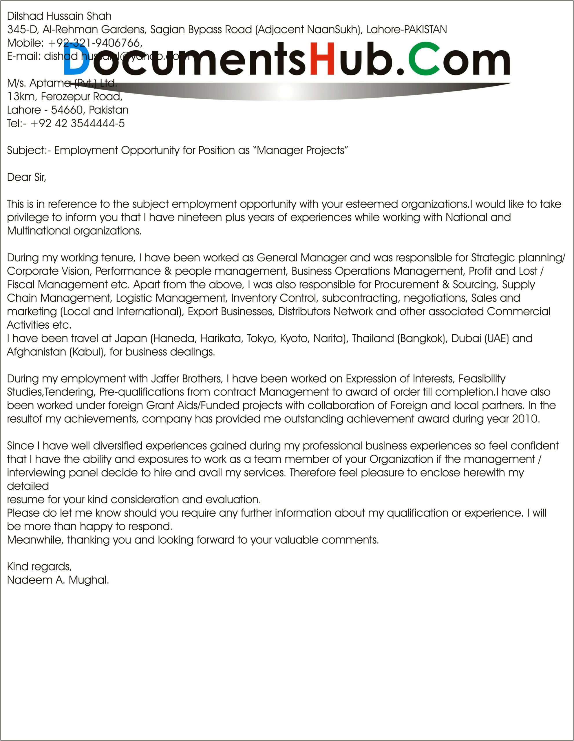 Resume Cover Letter Examples Project Manager
