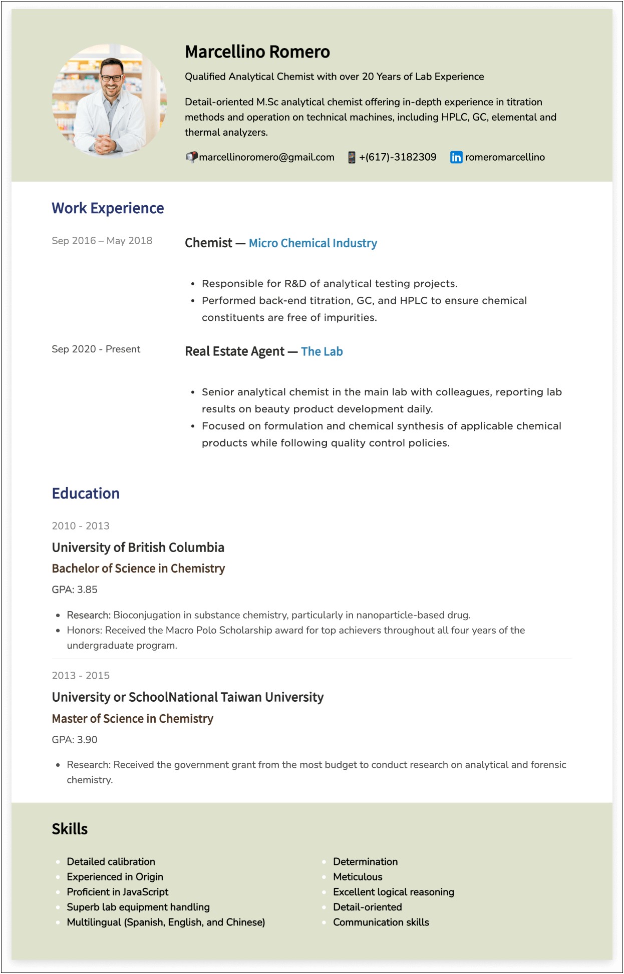 Resume Cover Letter For Analytical Chemist