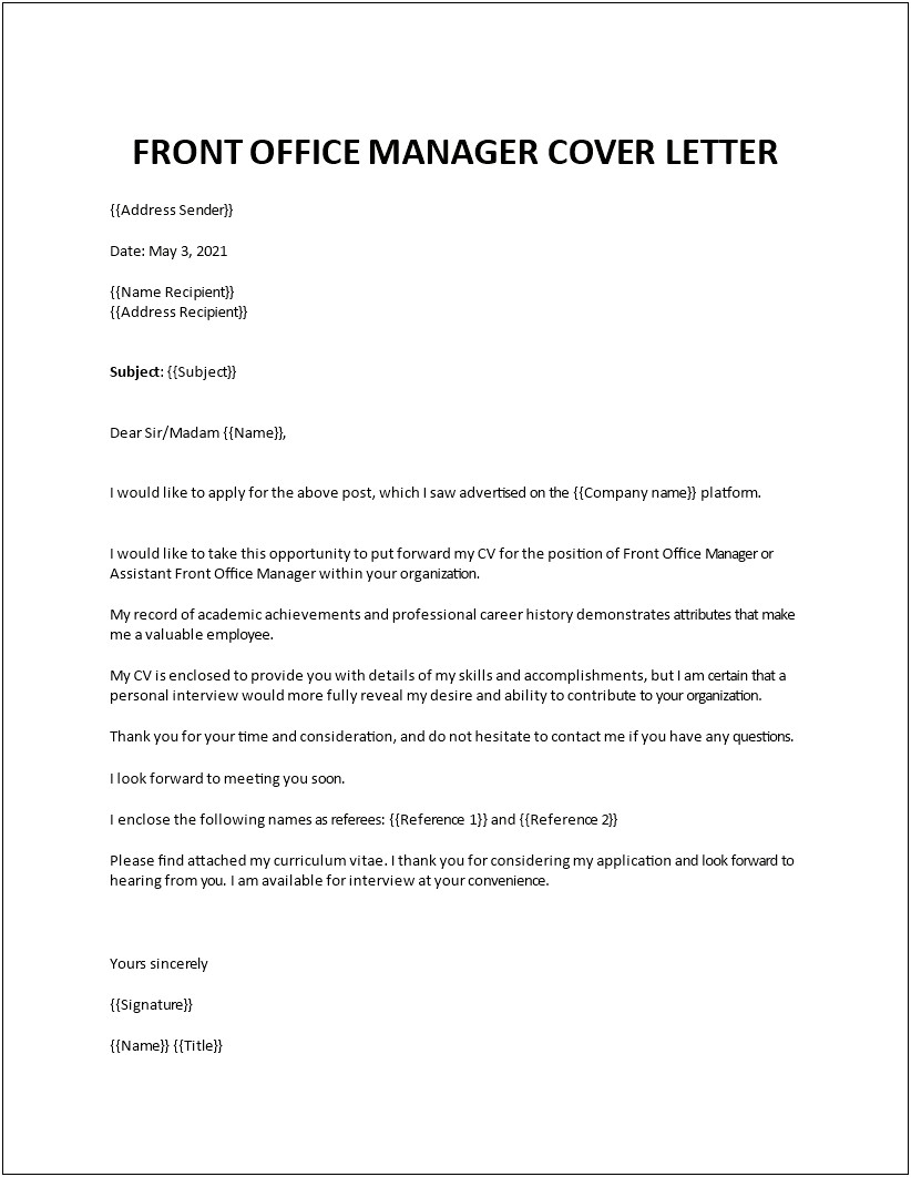 Resume Cover Letter For Assistant Manager Position
