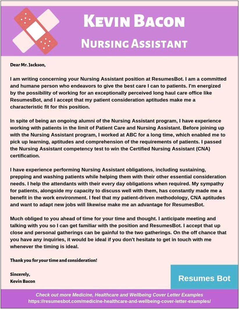 Resume Cover Letter For Certified Nursing Assistant