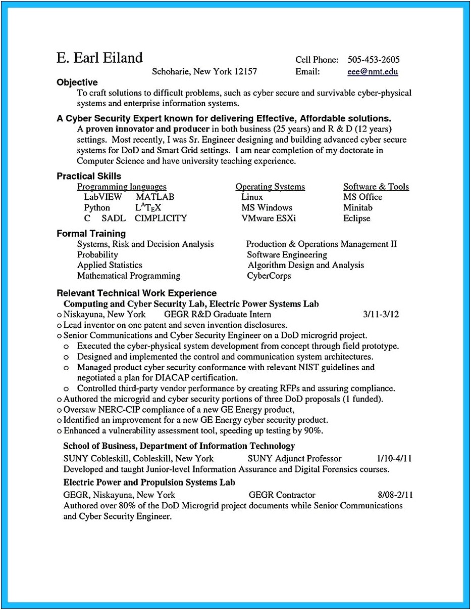 Resume Cover Letter For Cyber Security