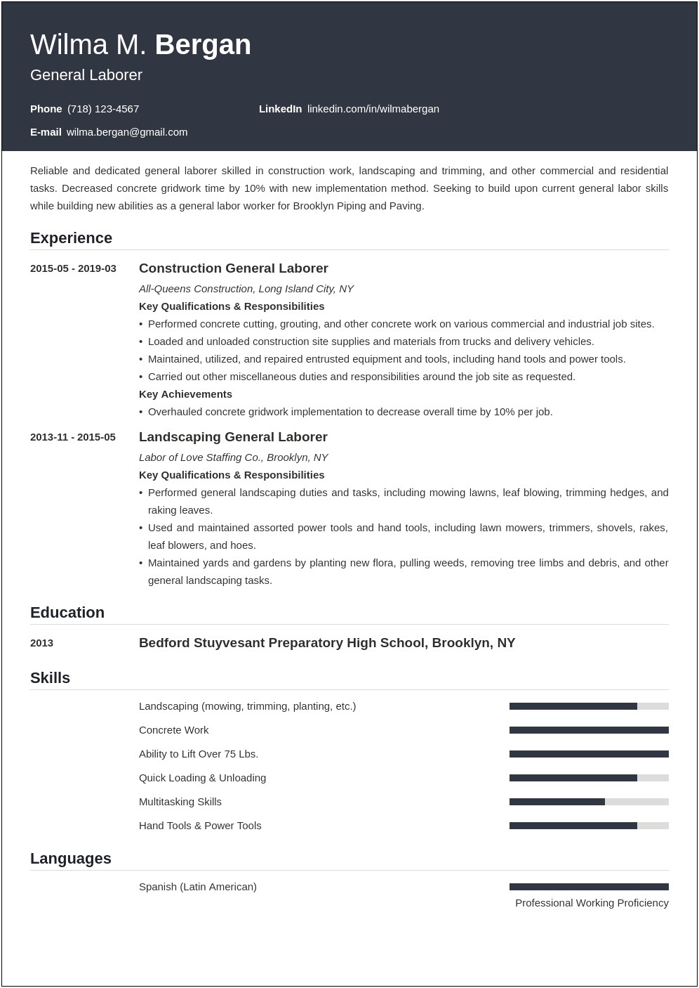 Resume Cover Letter For General Labor