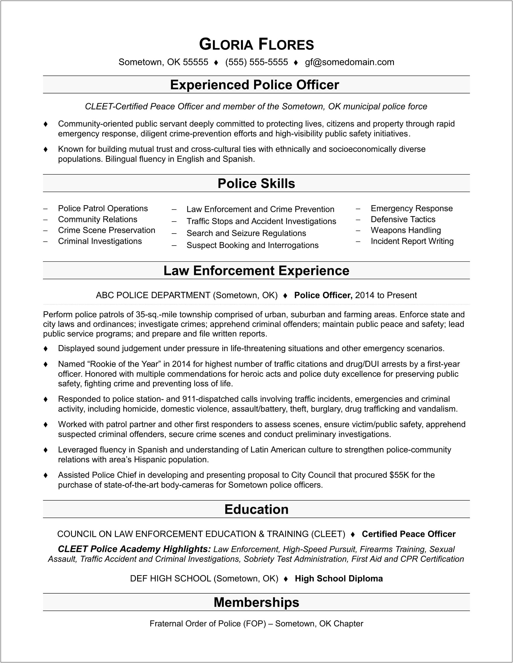 Resume Cover Letter For New Police Officer