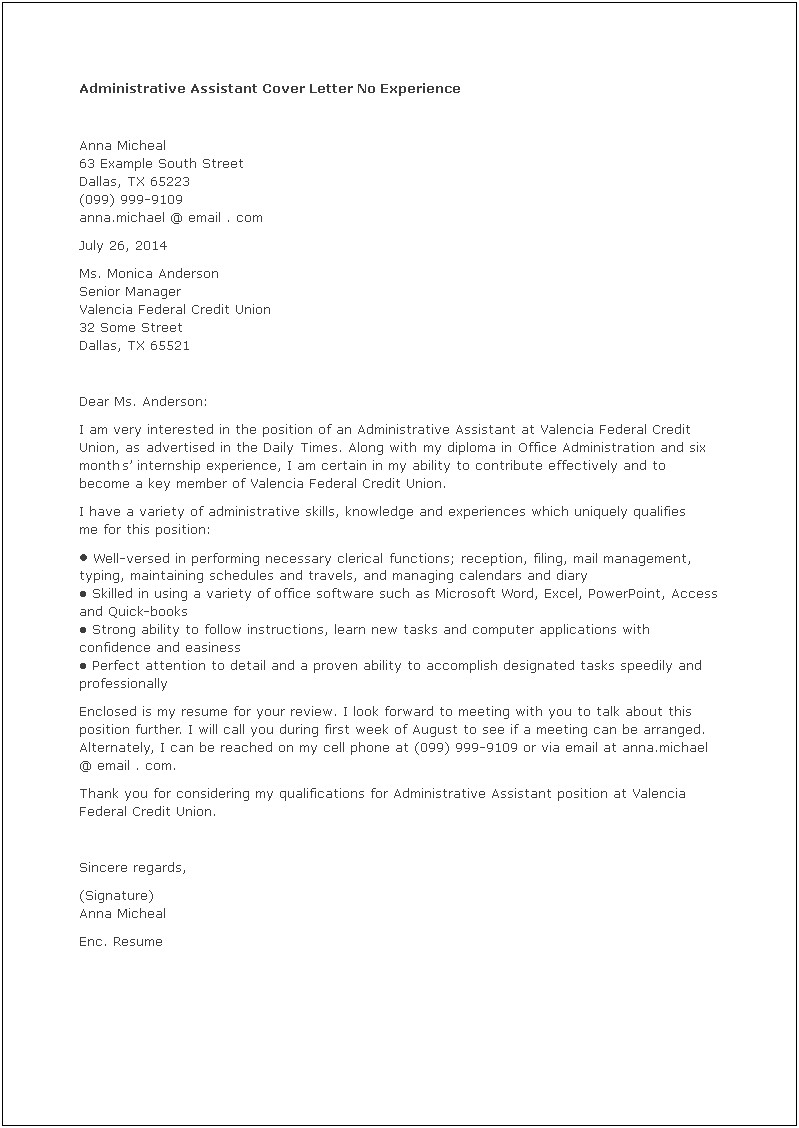 Resume Cover Letter For Office Assistant