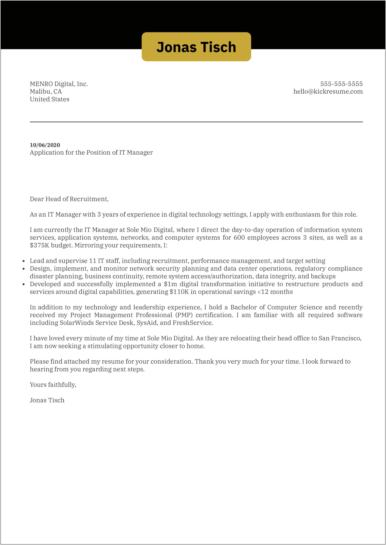 Resume Cover Letter For Security Manager