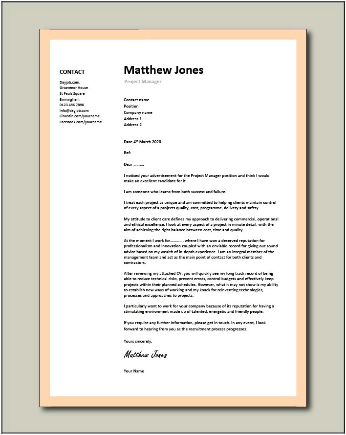 Resume Cover Letter For Technical Position