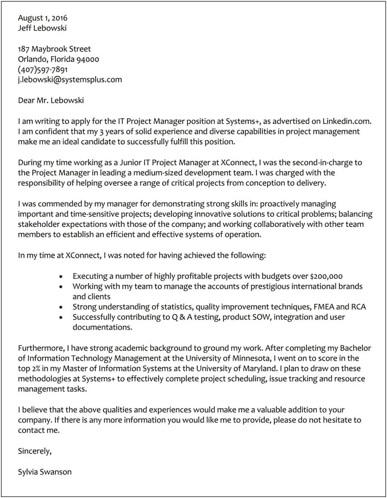 Resume Cover Letter For Testing