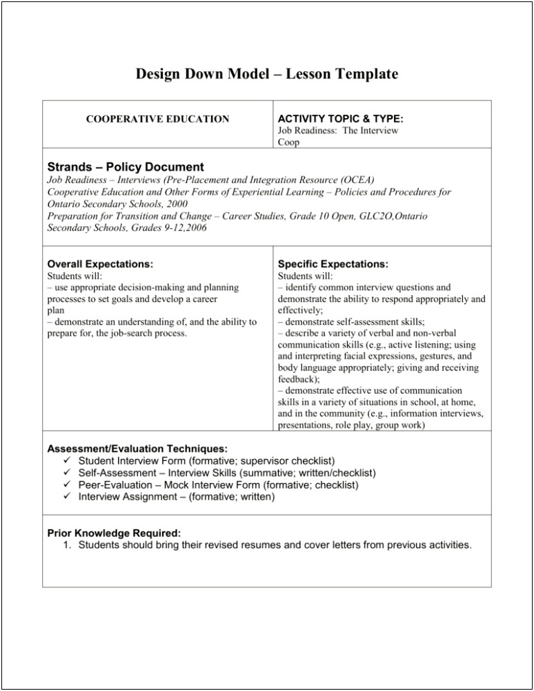 Resume Cover Letter Lesson Plan Activities
