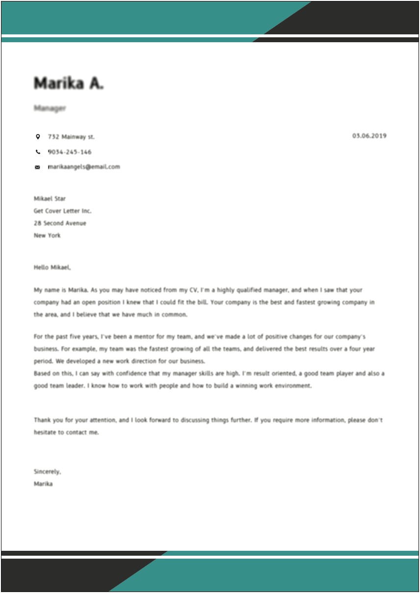 Resume Cover Letter Restaurant General Manager