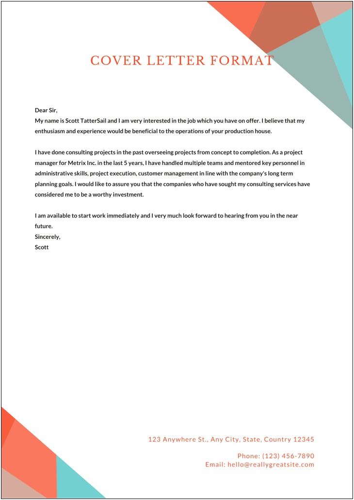 Resume Cover Letter Template Project Manager