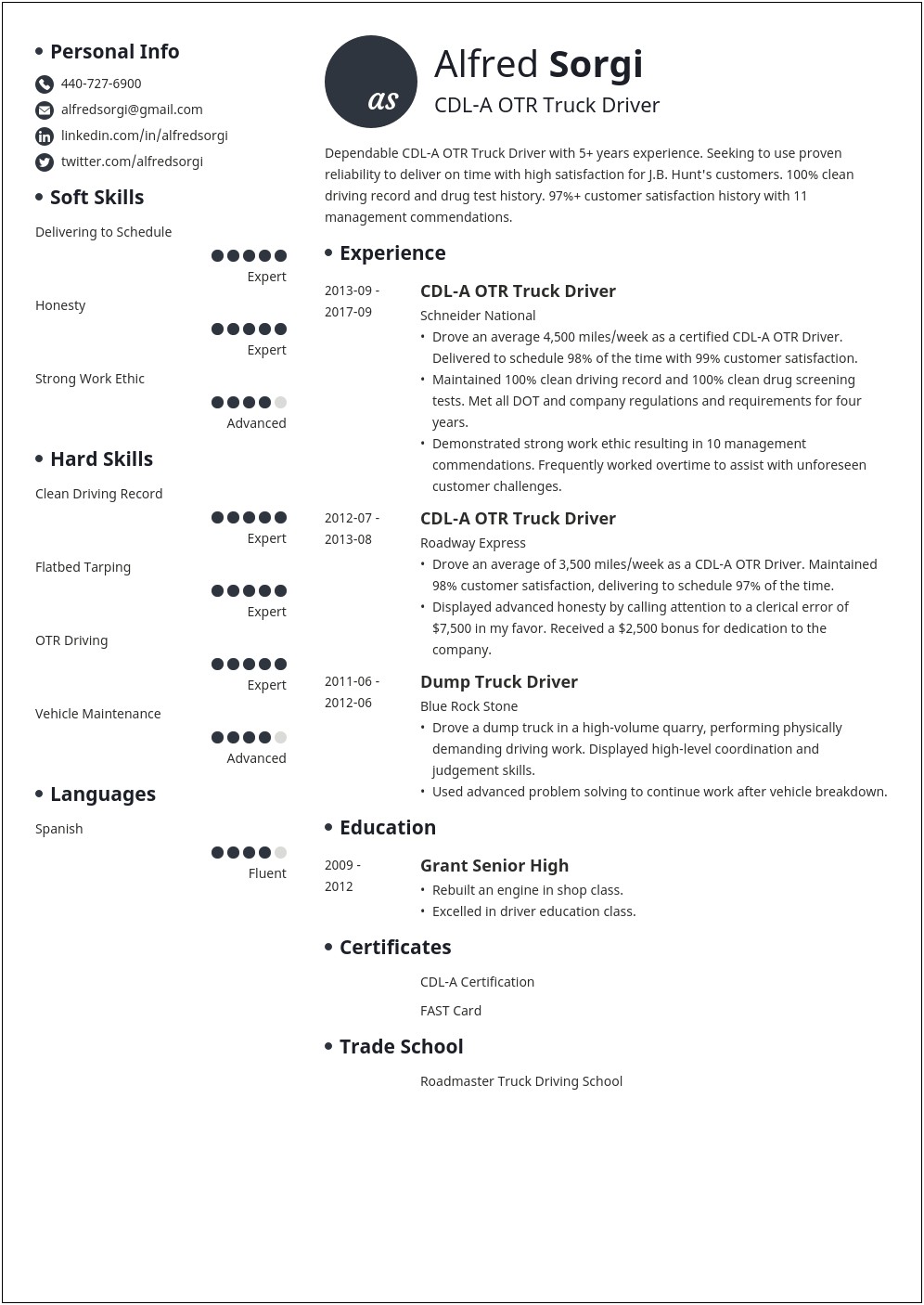 Resume Cover Letter Template Truck Driver