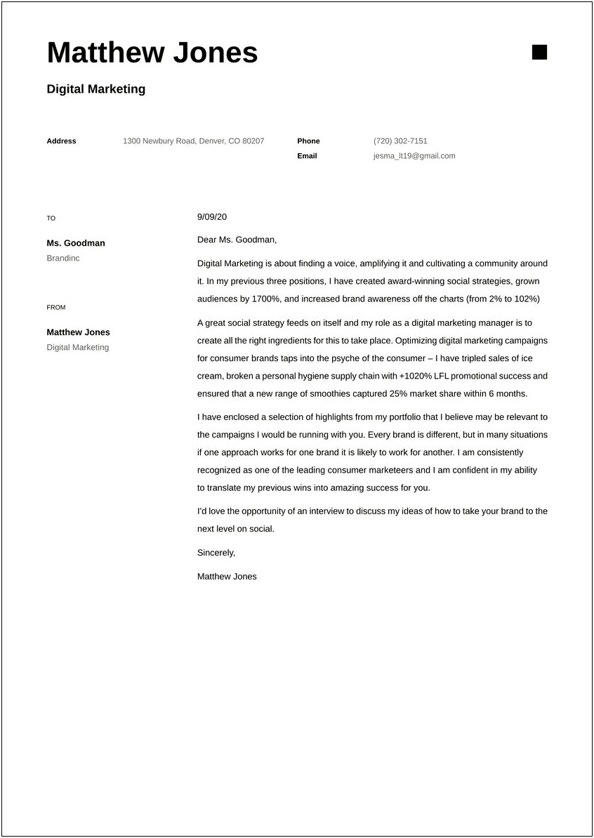 Resume Covering Letter Marketing Course Hero