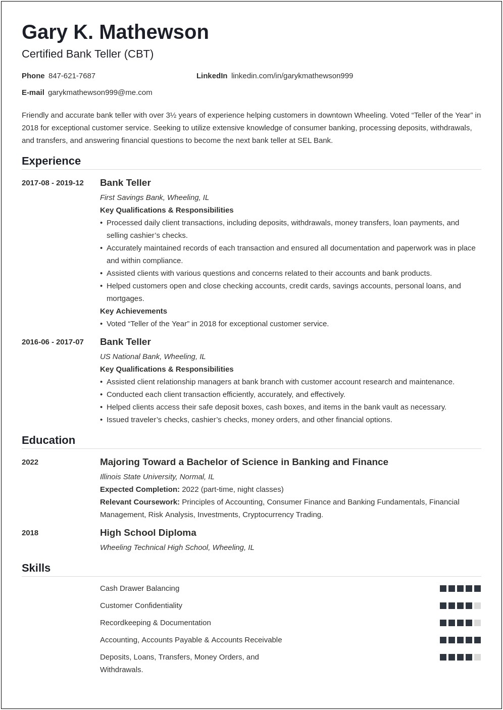 Resume Customer Service Skills In Banking