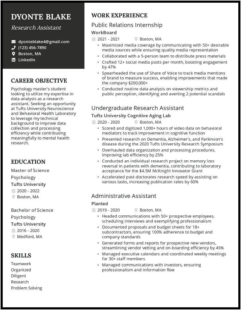 Resume Cv Format To Apply To Grad School