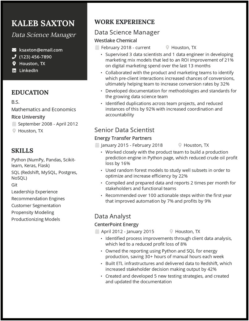 Resume Data Scientitst San Francisco Sample